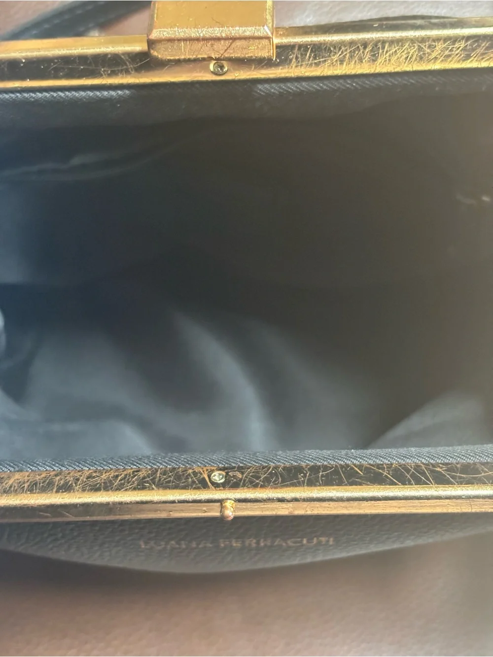 Luana Ferracuti Made in Italy Black Leather Doctor Bag/Gold Frame Satchel
